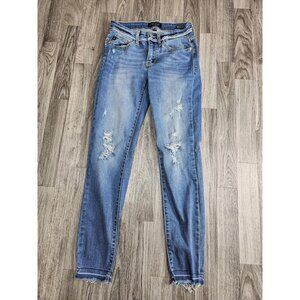 Judy Blue Jeans Womens 1/25 Medium Wash Skinny Fit Distressed Raw Hem Pants